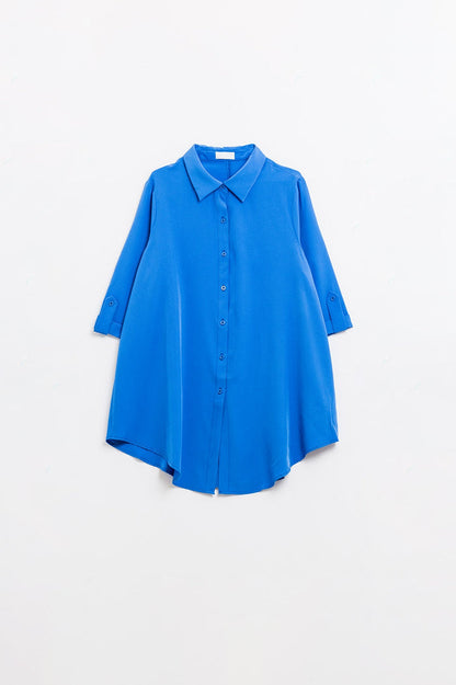 Shirt made from very soft and lightweight fabric in electric blue color. - Shirts
