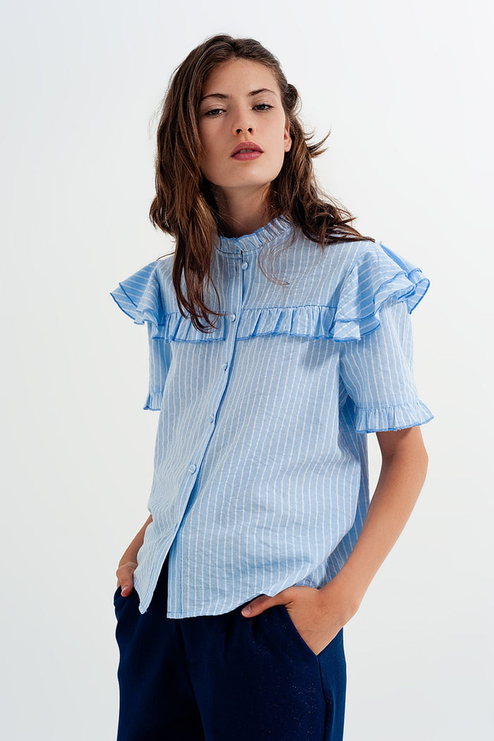 Shirt with frill detail in blue - Shirts