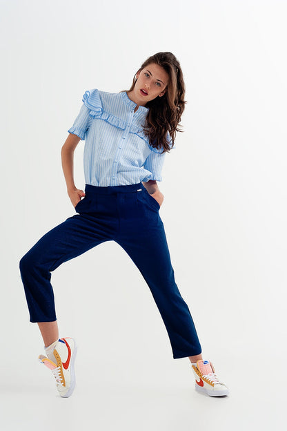 Shirt with frill detail in blue - Shirts