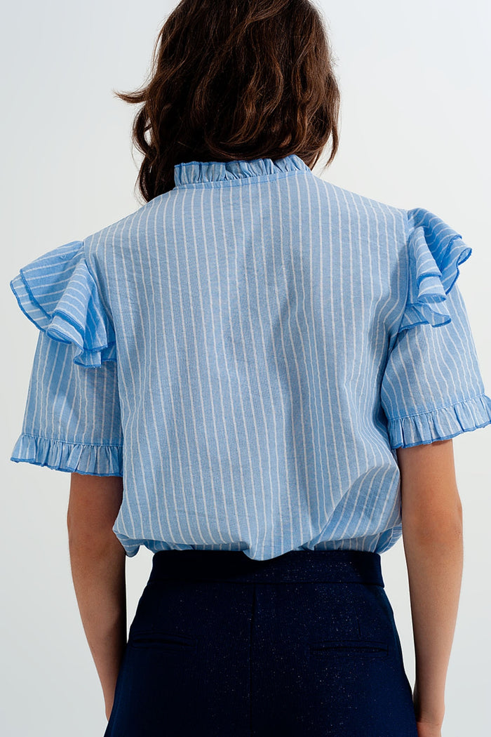 Shirt with frill detail in blue - Shirts