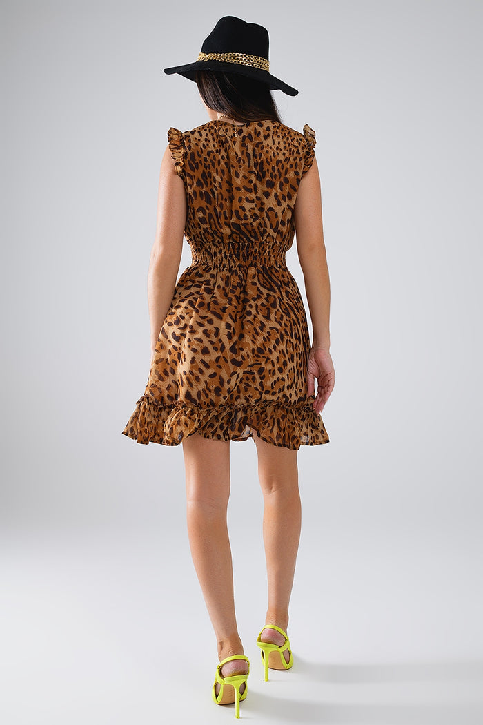 Short Leopard Print Dress With Cinched-In Waist - dress