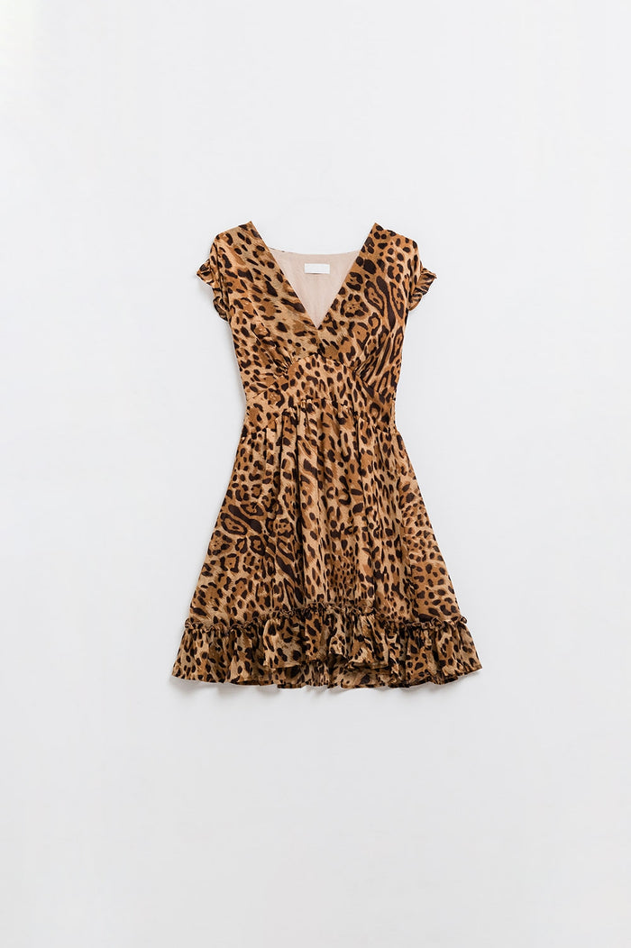 Short Leopard Print Dress With Cinched-In Waist - dress