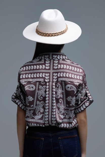 Short Sleeve Paisley Print Shirt in Brown - Shirts