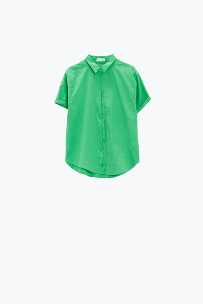 Short Sleeve Relaxed Button Up Shirt in Green - Shirts