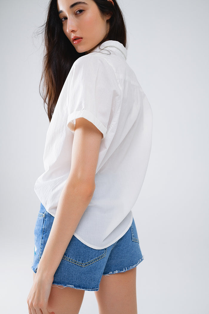 Short Sleeve Relaxed Button Up Shirt in white - Shirts