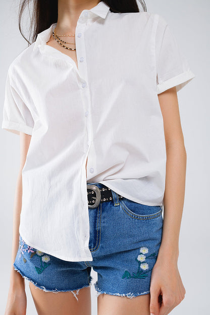 Short Sleeve Relaxed Button Up Shirt in white - Shirts