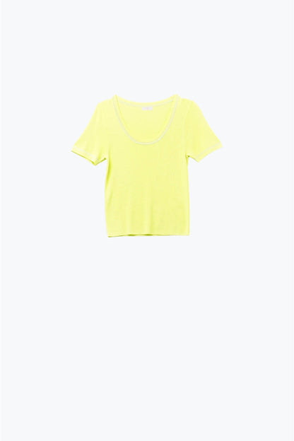 Short Sleeve sweater In yellow With Silver Seam at Round Neck