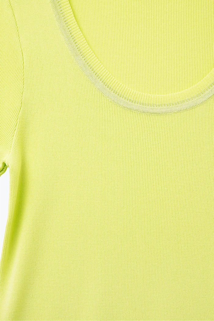 Short Sleeve sweater In yellow With Silver Seam at Round Neck