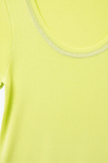 Short Sleeve sweater In yellow With Silver Seam at Round Neck