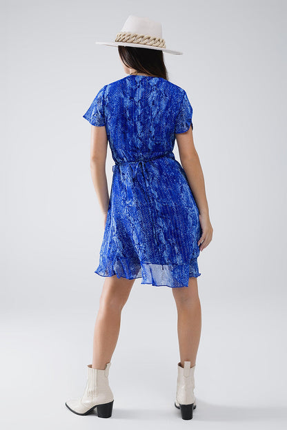 Short Wrap Dress in blue animal printed and Gold lurex - dress