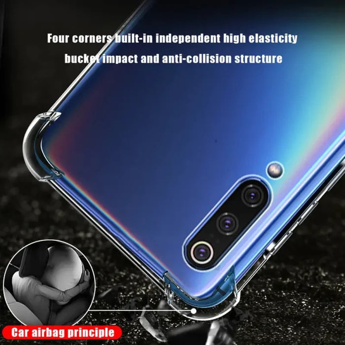 the back of a phone case with a glass back and a metal frame
