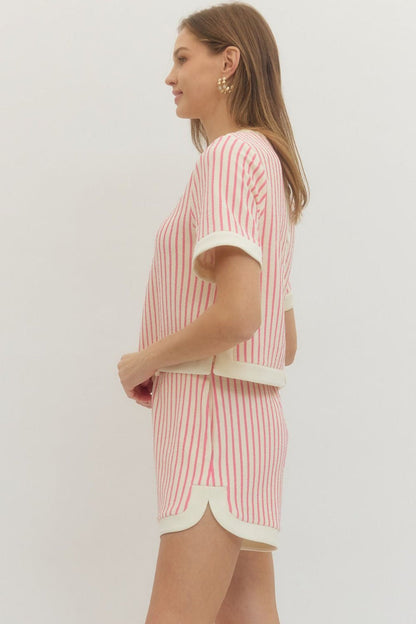 Simply Put Together Pink Stripe Knit Short