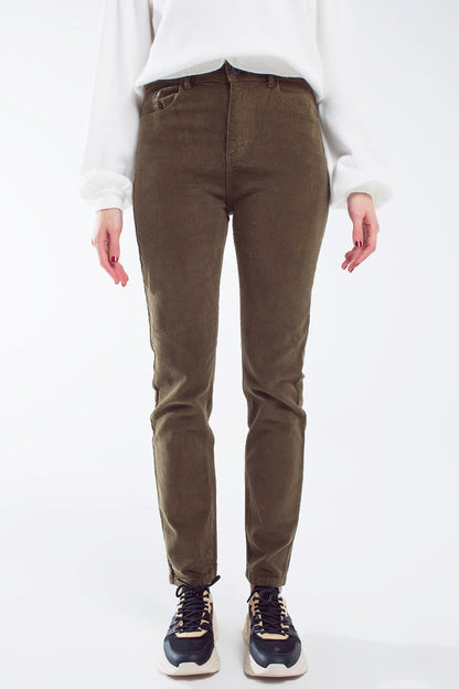 skinny cord pants in olive green - trousers