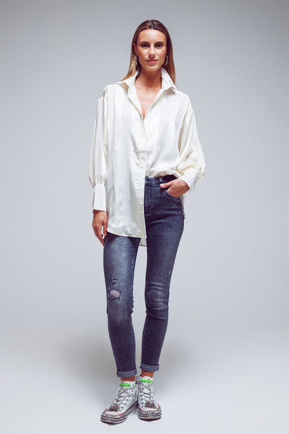 Skinny Fit Distressed Jeans in Grey - Denim