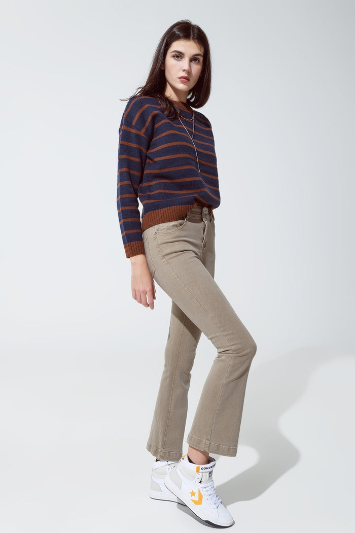 Skinny Flared Jeans With Double Button Detail in Beige - Coloured Jeans