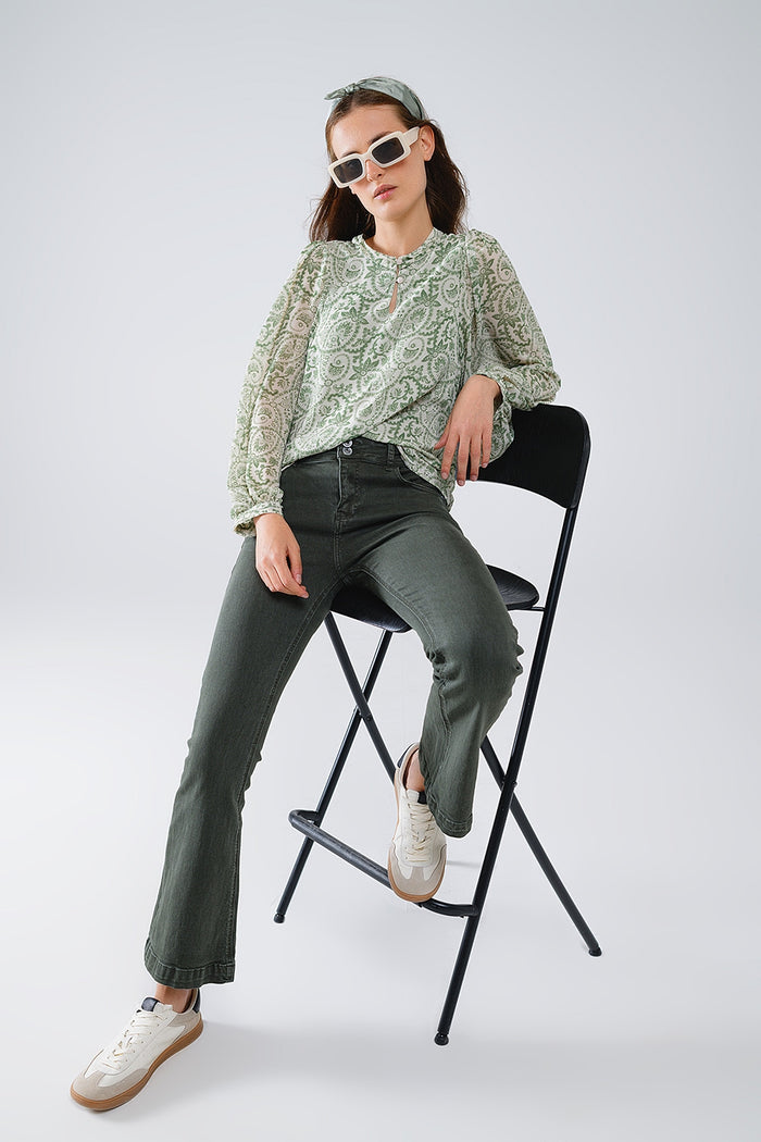 Skinny Flared Jeans With Double Button Detail in Khaki - Coloured Jeans