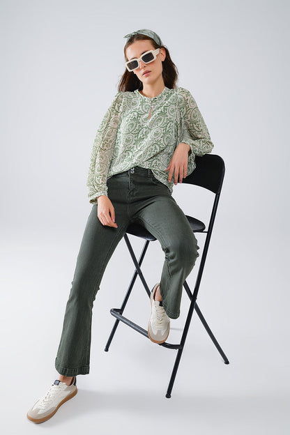 Skinny Flared Jeans With Double Button Detail in Khaki - Coloured Jeans