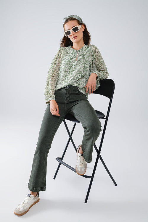 Skinny Flared Jeans With Double Button Detail in Khaki - Coloured Jeans