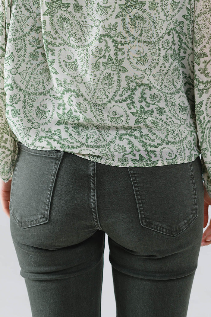 Skinny Flared Jeans With Double Button Detail in Khaki - Coloured Jeans