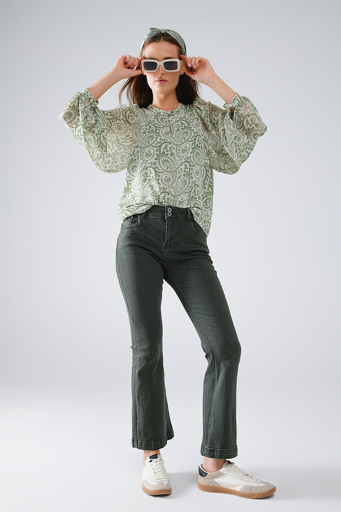 Skinny Flared Jeans With Double Button Detail in Khaki - Coloured Jeans