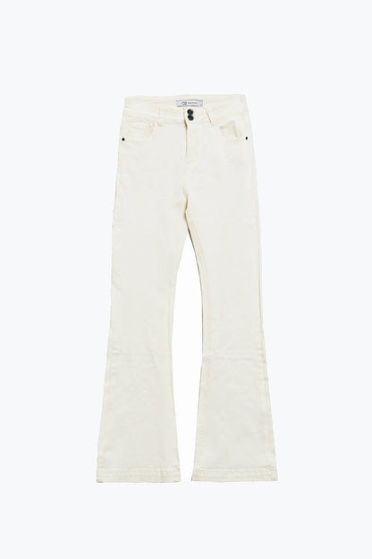 Skinny Flared Jeans With Double Button Detail in White - Coloured Jeans
