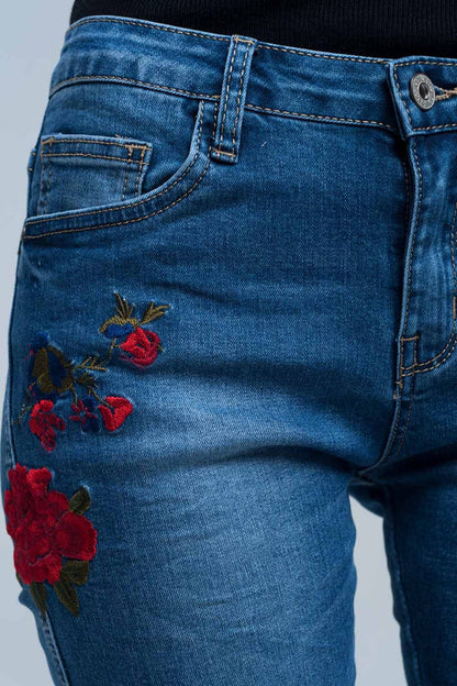 Skinny jean embroidered detail - Denim