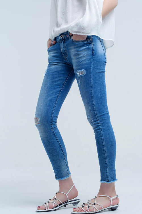 Skinny jeans in medium wash with rips - Denim