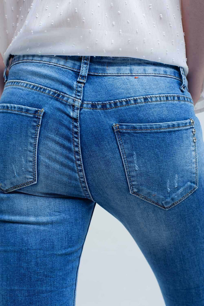 Skinny jeans in medium wash with rips - Denim