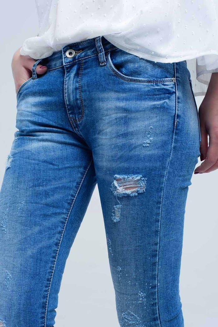 Skinny jeans in medium wash with rips - Denim
