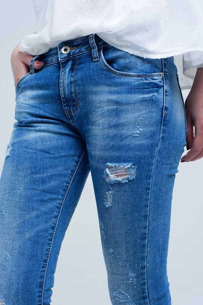 Skinny jeans in medium wash with rips - Denim