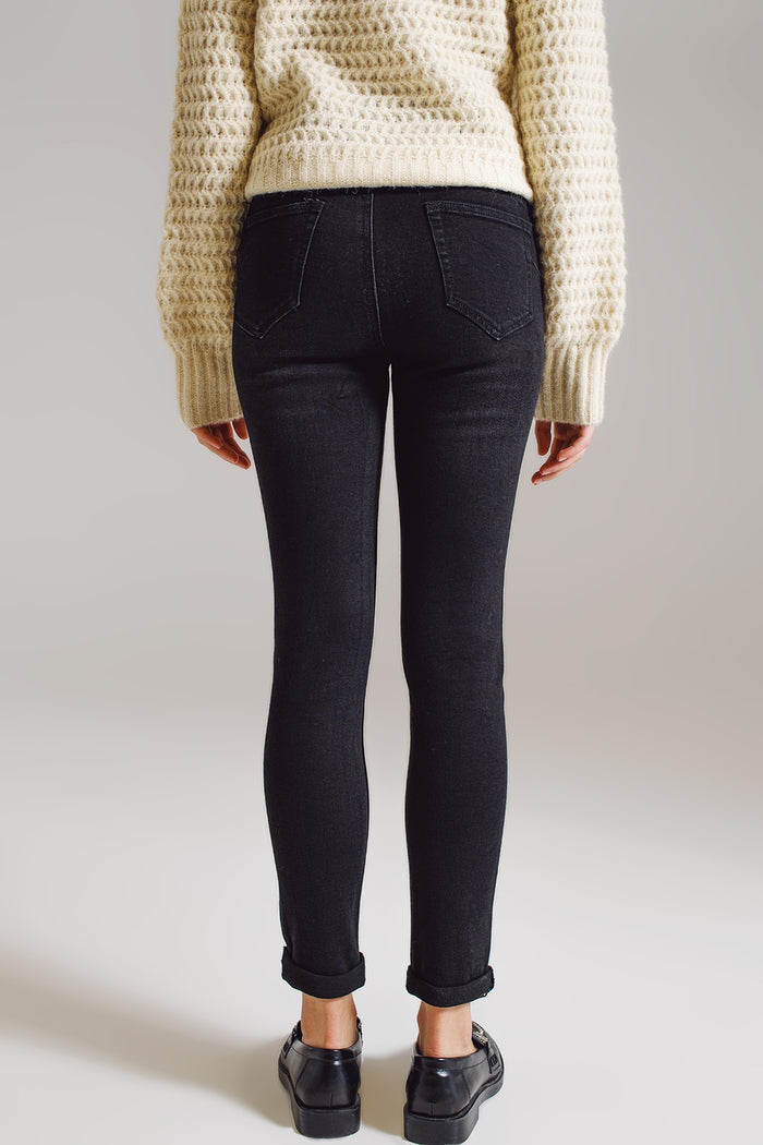 Skinny Jeans With Embellished Strass All Over In Black - Coloured Jeans