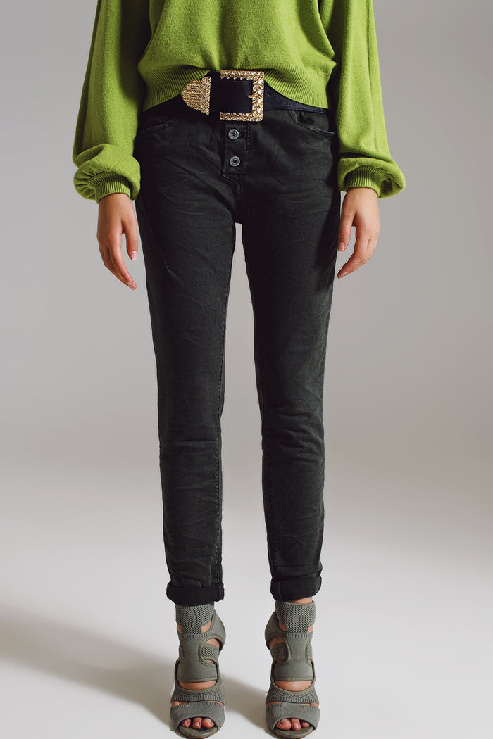 Skinny jeans with visible buttons in military green - Coloured Jeans