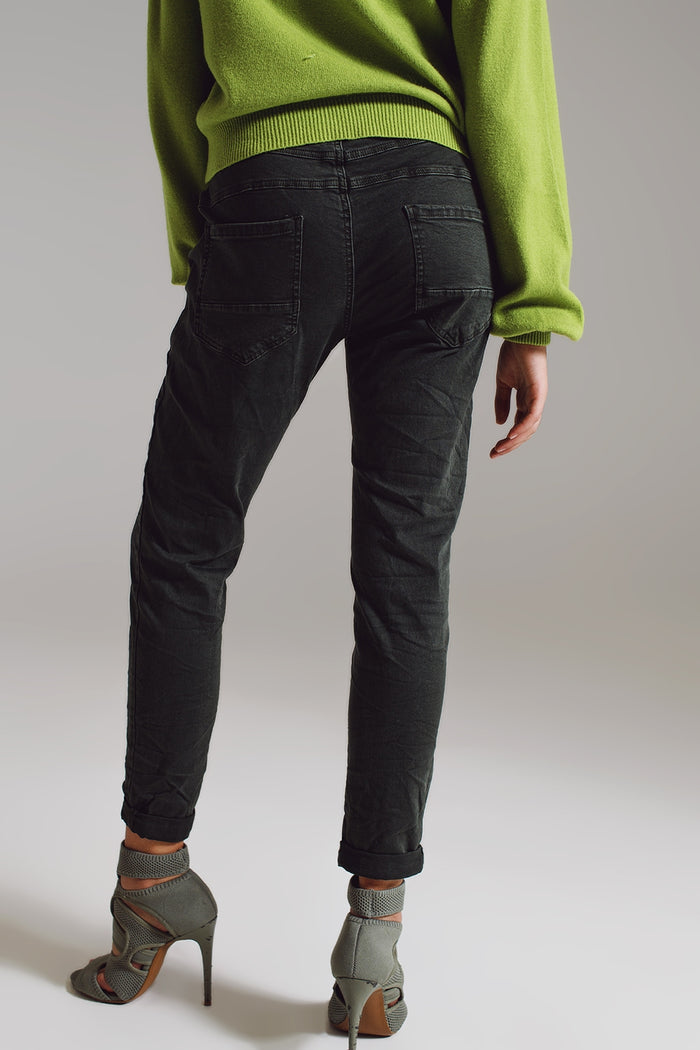 Skinny jeans with visible buttons in military green - Coloured Jeans