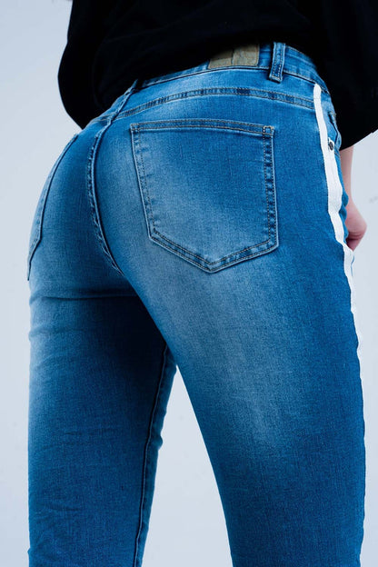 Skinny jeans with white side stripe - Denim
