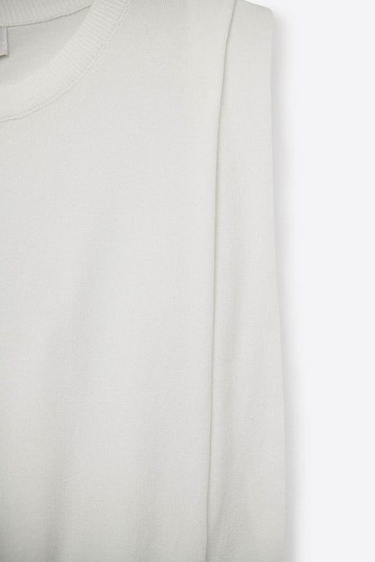 Sleeveless Knited sweater With Shoulder Drape in White