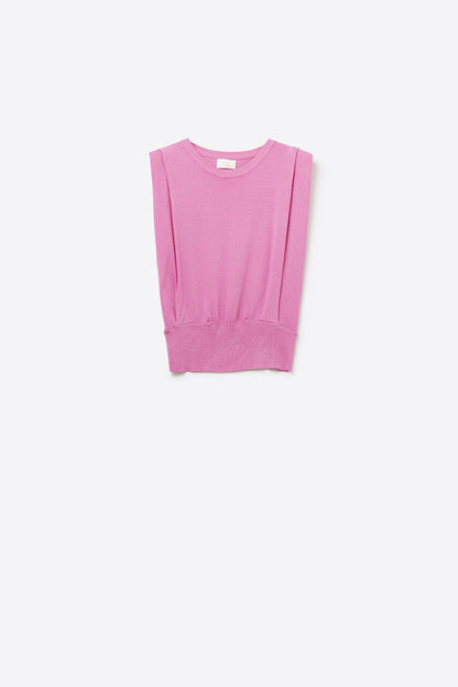 Sleeveless Knited Top With Shoulder Drape in Fuchsia