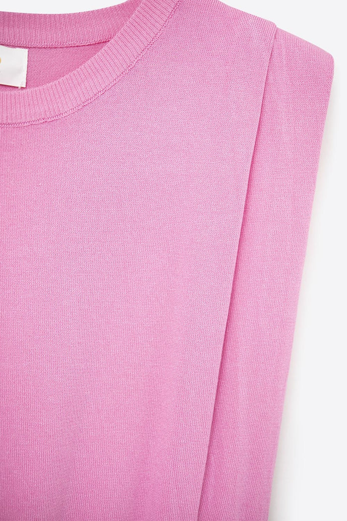 Sleeveless Knited Top With Shoulder Drape in Fuchsia