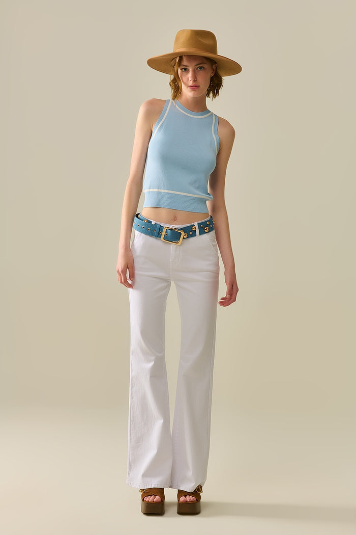 Sleeveless Sweater In Blue Featuring White Lines detail