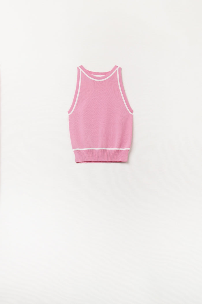 Sleeveless Sweater In Pink Featuring detail White Lines