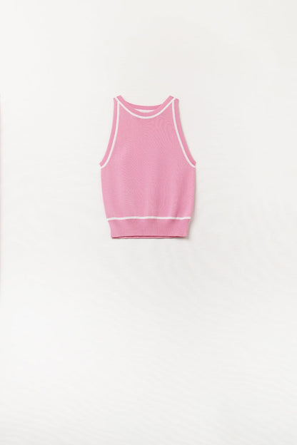 Sleeveless Sweater In Pink Featuring detail White Lines