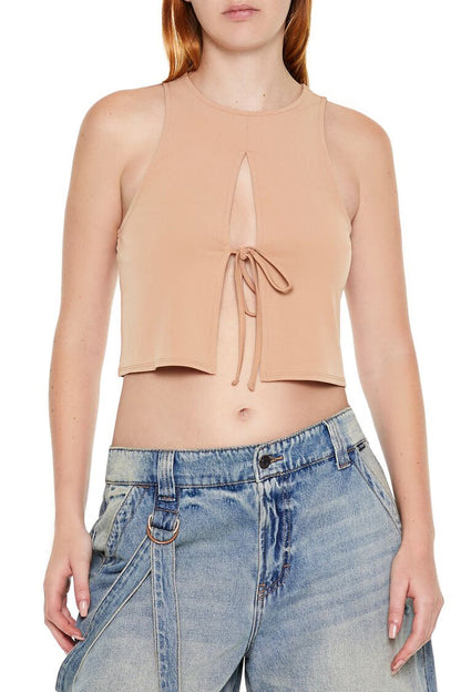 Sleeveless Tie-Front Crop Top