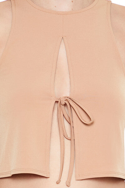 Sleeveless Tie-Front Crop Top