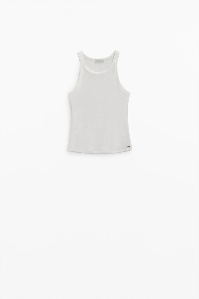 Sleeveless white top with ribbed details - top
