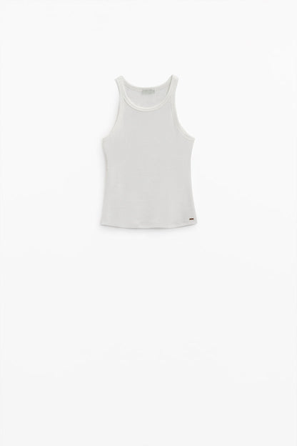 Sleeveless white top with ribbed details - top