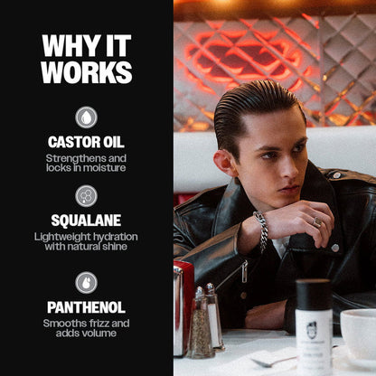 Slick Gorilla Cream Styler formulated with castor oil, squalane and panthenol to strengthen hair, provide lightweight hydration, smooth frizz and enhance natural shine.