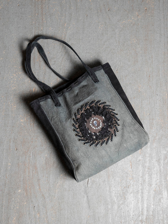 SOFT GREY dark purple calf skin handles grommet boho bag