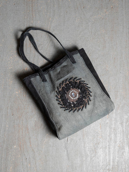 SOFT GREY dark purple calf skin handles grommet boho bag