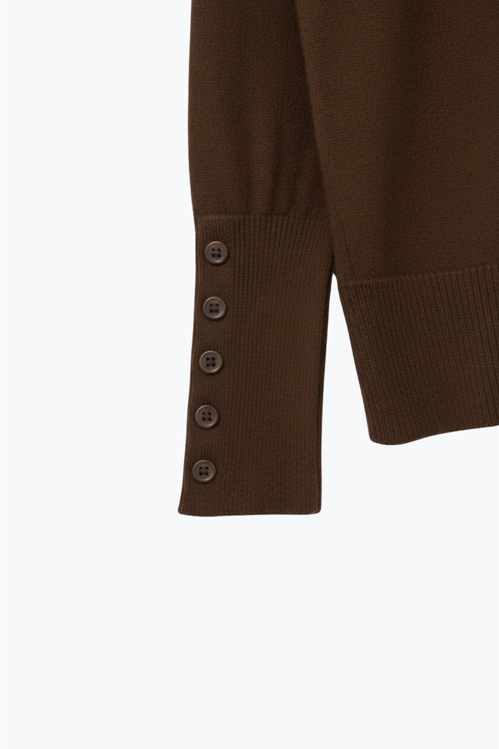 Soft knit Brown Sweater with sleeve button details