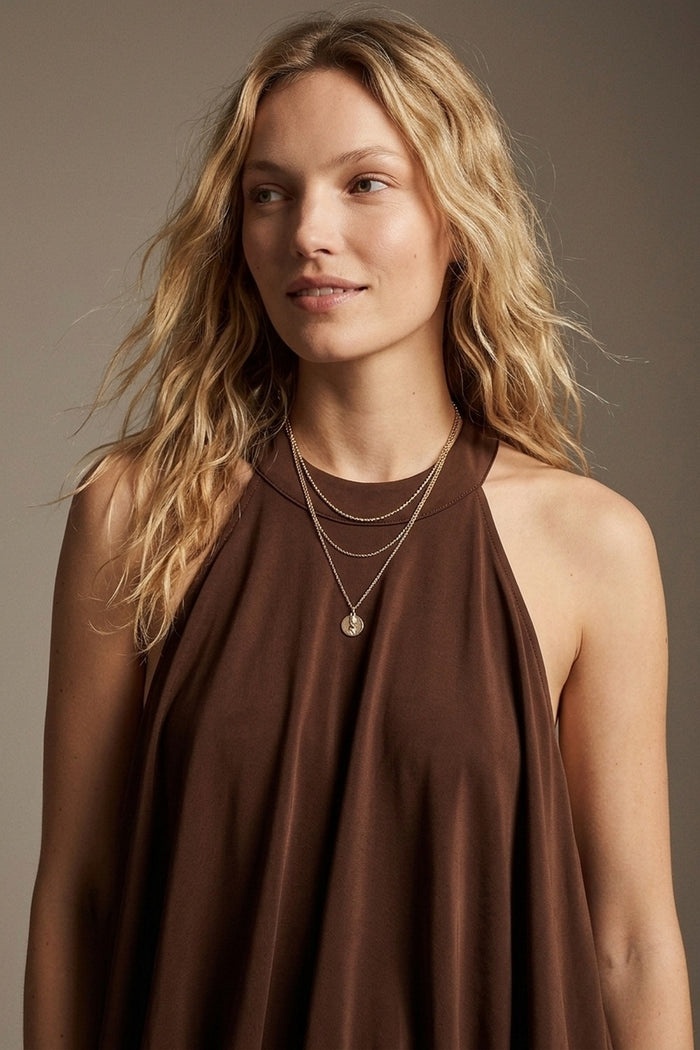 soft stretch fabric Halter Neck Maxi Dress in brown - dress