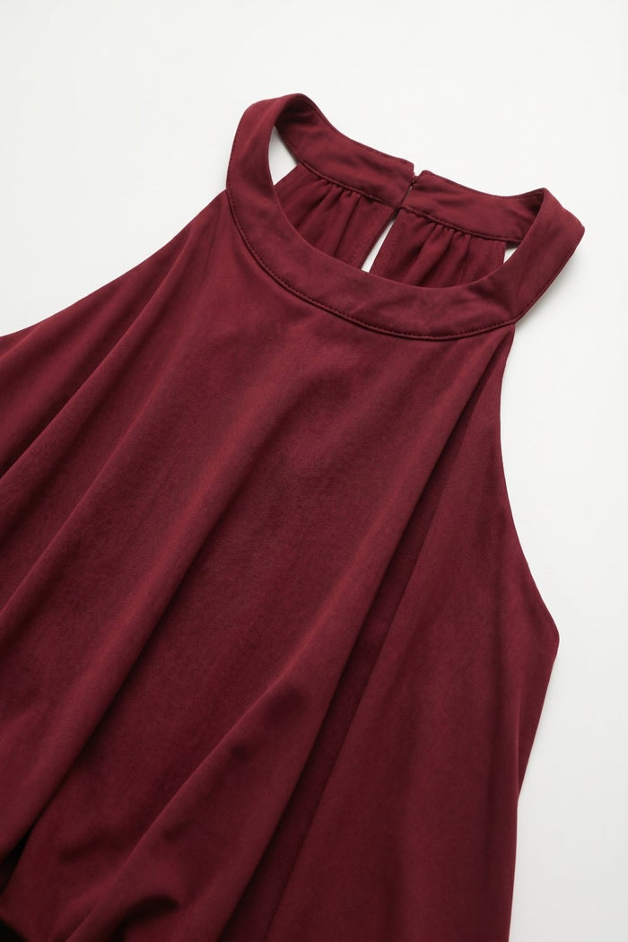 soft stretch fabric Halter Neck Maxi Dress in Burgundy - dress